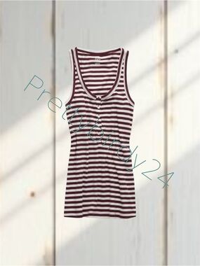 Aerie Real Soft Purple & White Striped Henley Tank
